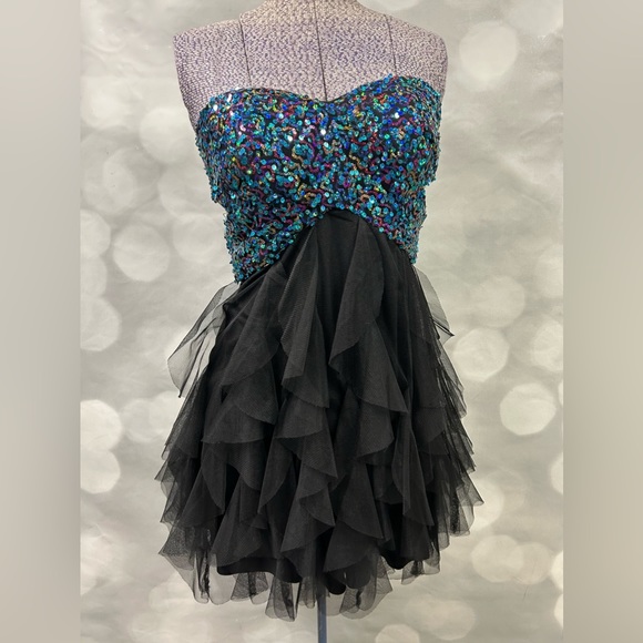Blondie Nites Dresses & Skirts - Blondie Nites Iridescent Sequin Bustier & Black Ruffled Tulle Dress